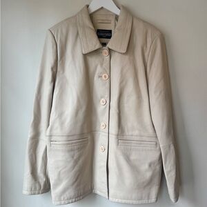 Vintage Cream Boxy Leather Jacket